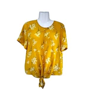 Madewell Silk Button Back Blouse With Tie Front in Butterfly Garden Yellow Green